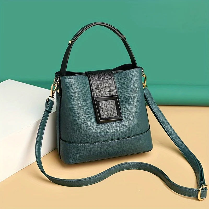 Elegant Solid Color Bucket Bag with Adjustable Shoulder Strap Versatile Crossbody Handbag for Women, Lightweight with Zipper.