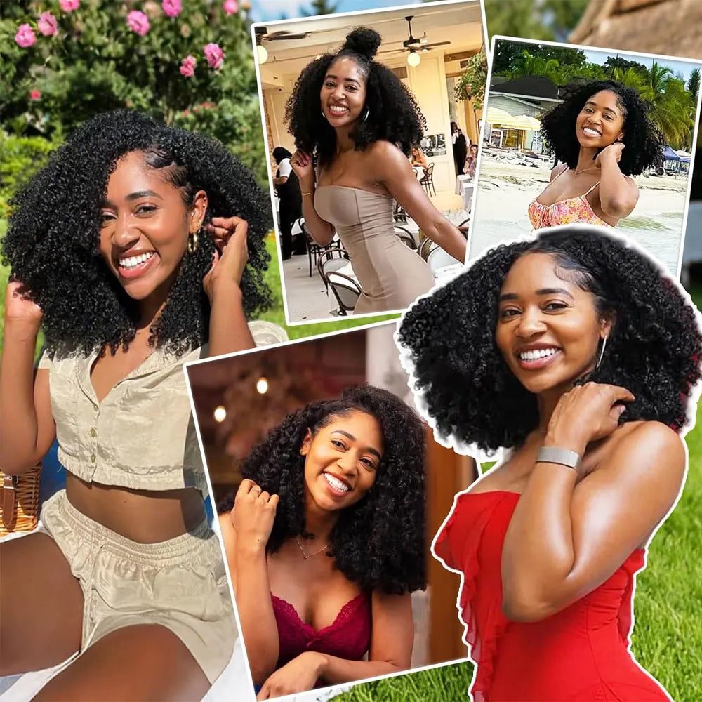 250% Half Wigs Human Hair Afro Kinky Curly Headband Wig Urade 3 IN 1 Half Wig With Drawstring Seamless Clip Ins Flip Over