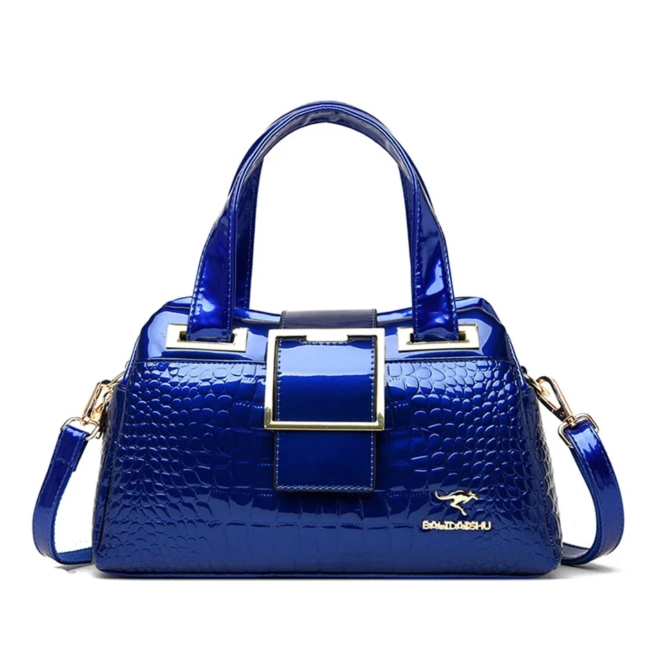 2-Layer Large Capacity Crocodile Pattern Boston Bag