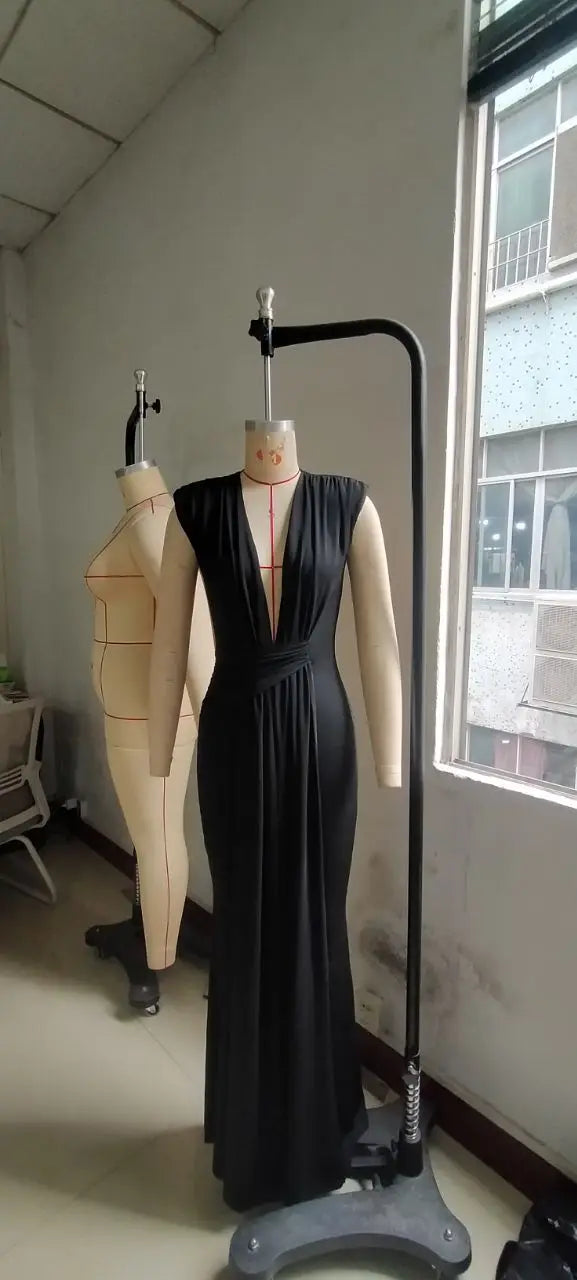 Dress Women Long Dresses Deep V Neck Sleeveless Solid flattering Fit Tight Waist elegant Elegant Splice Hip Wrap Temperament Vestidos