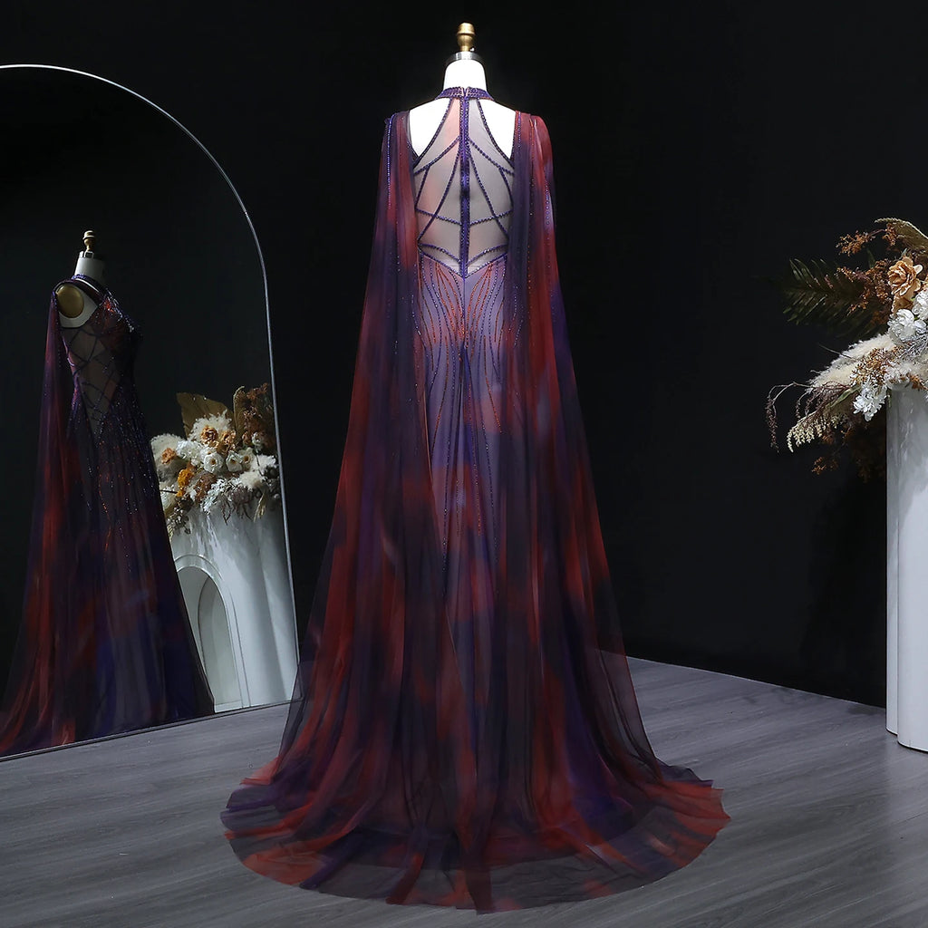 Cape Sleeve Halter Luxury Prom Dress | Women's Formal Evening Gown for Wedding - Nitamoje
