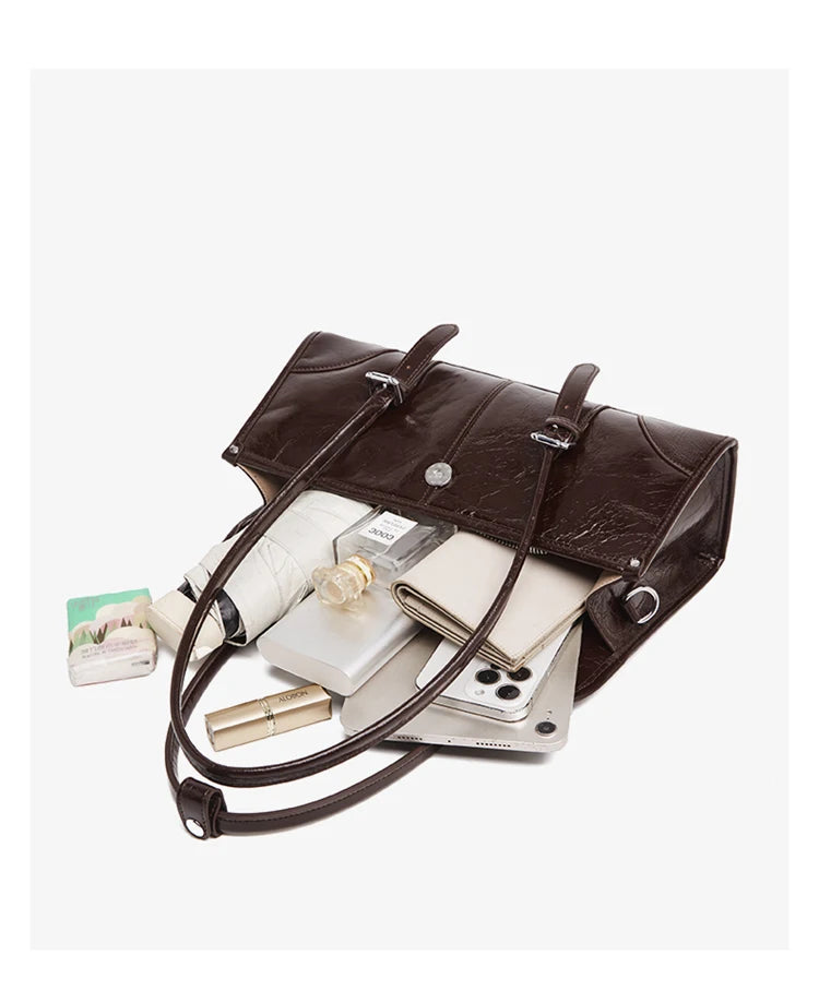 Women's Oversized Genuine Leather Retro Underarm Shoulder Bag