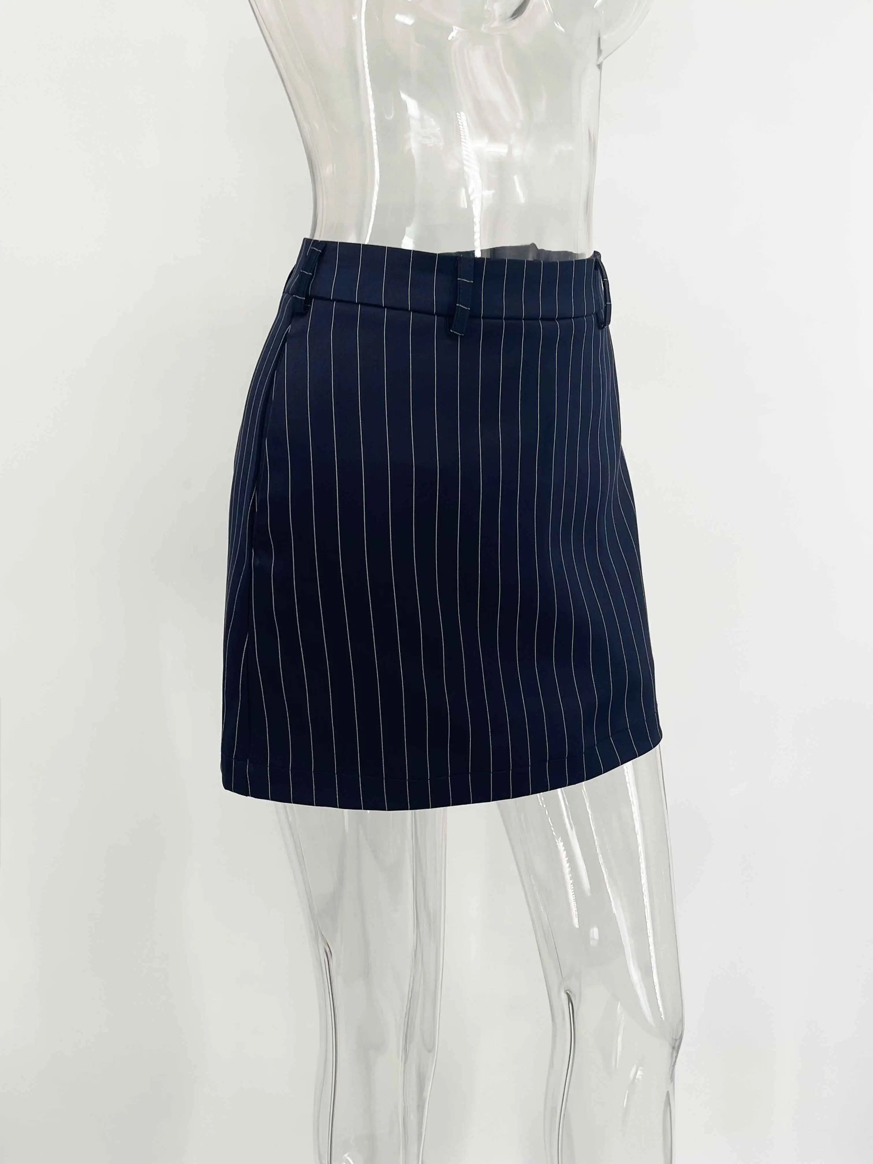 Women Short Dress Set Fashion Striped V-Neck Luxury Ribbon Blazer Skirt
