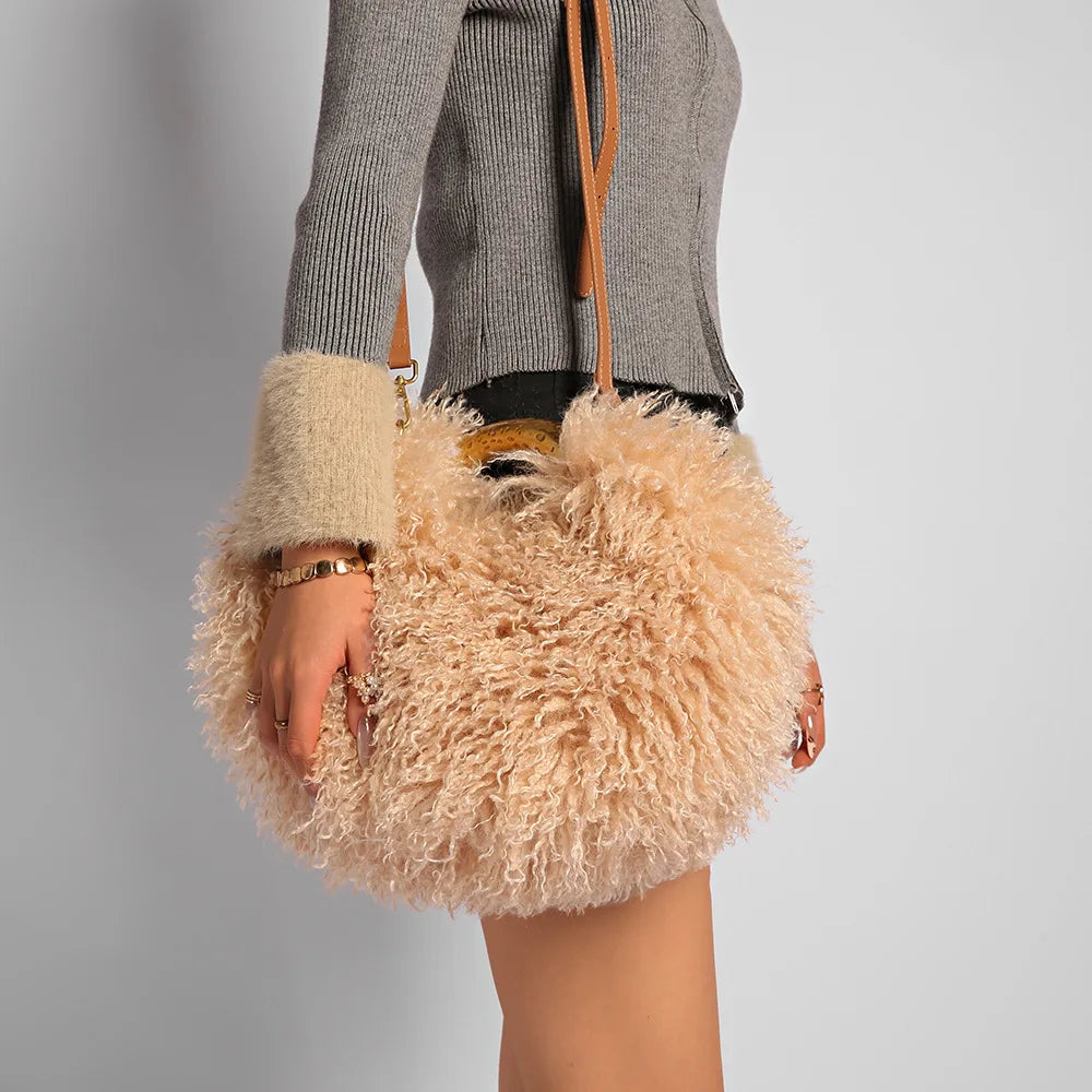 Winter Faux Wool Plush Furry Shoulder Bag