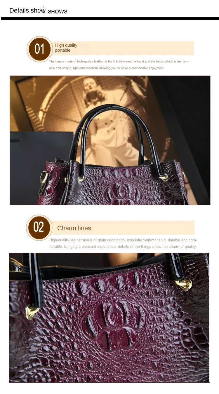 Genuine Leather Crocodile Print Bucket Bag