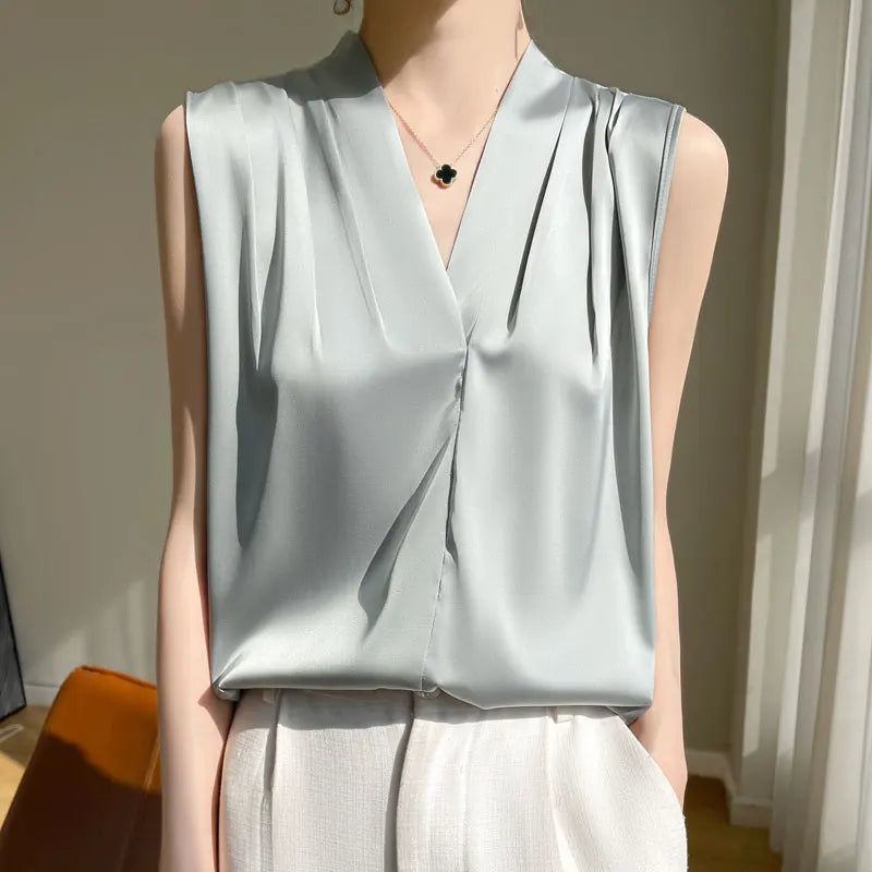 Solid Satin Sveless Office Blouse