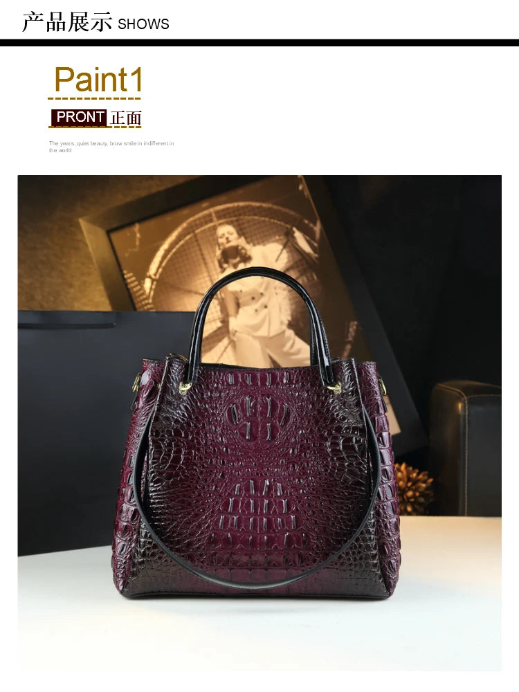 Genuine Leather Crocodile Print Bucket Bag