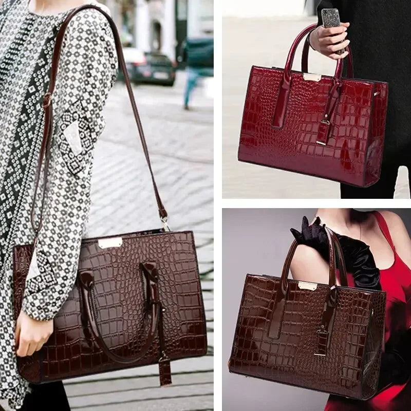 Luxury Vintage Crocodile Pattern Large Tote Bag
