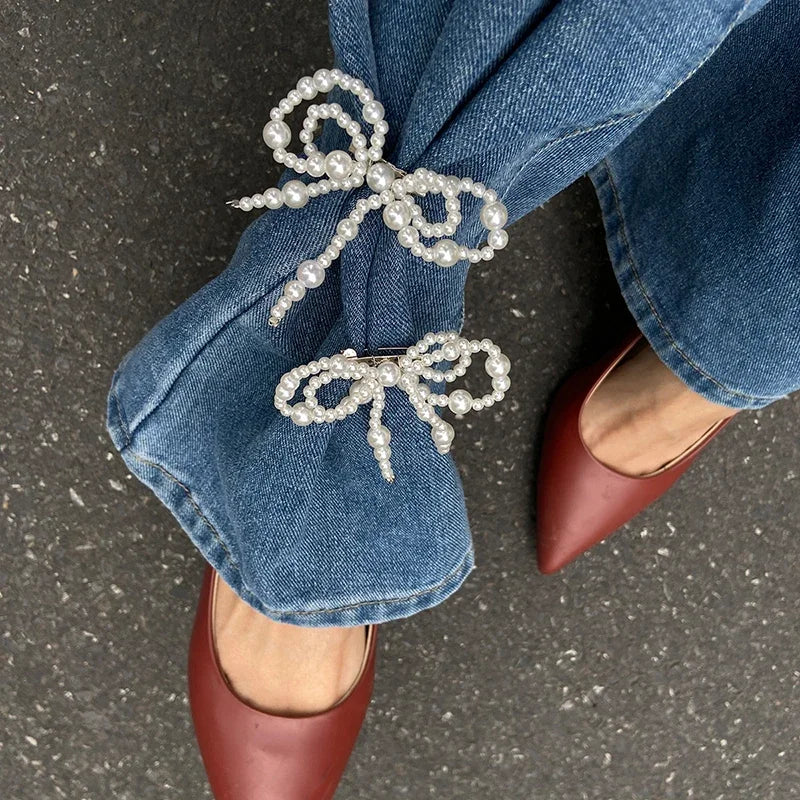 Imitation Pearl Bow Pin Pants Ankle Chain for Women | Jeans Jewelry Trouser Leg Clothing Accessory