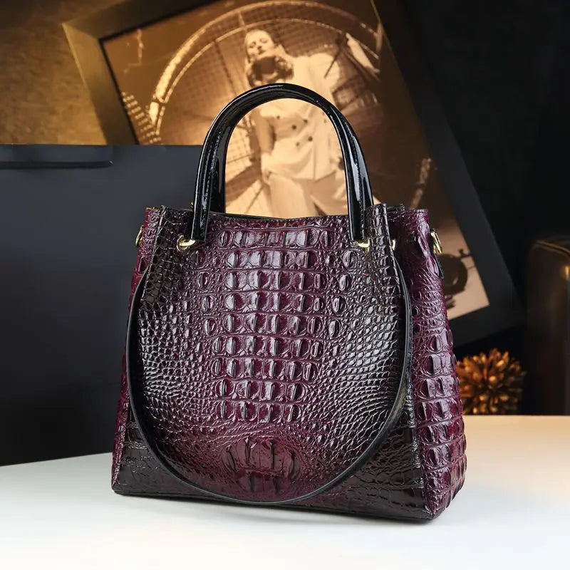 Crocodile Print Leather Tote & Shoulder Bag