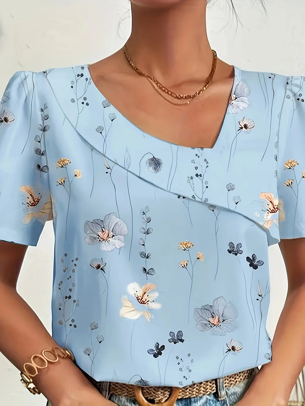 Printed Long Sve Holiday Blouse