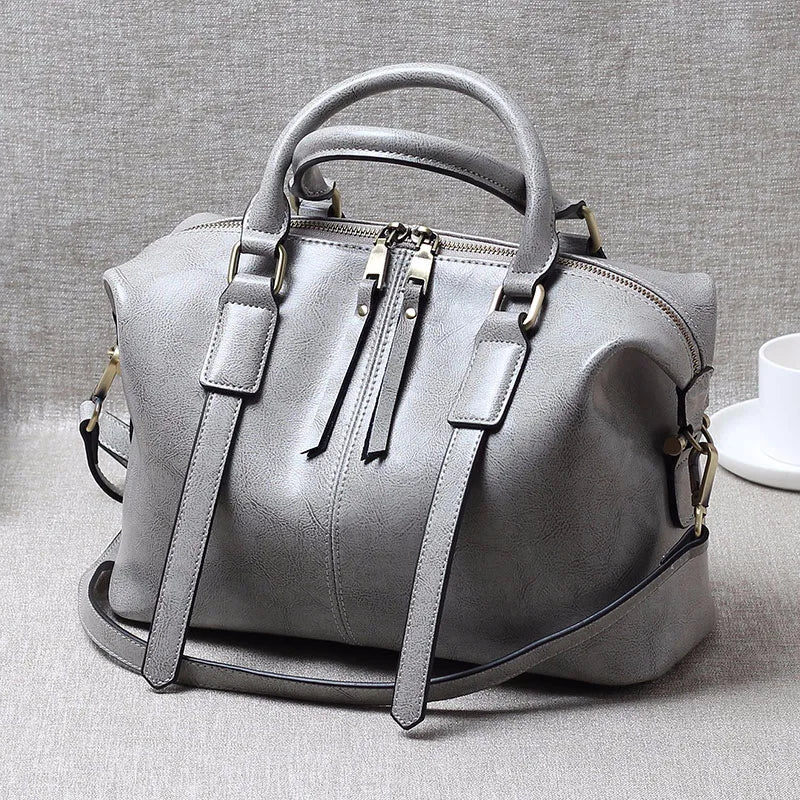 100% Genuine Leather Large Crossbody Shopping Tote
