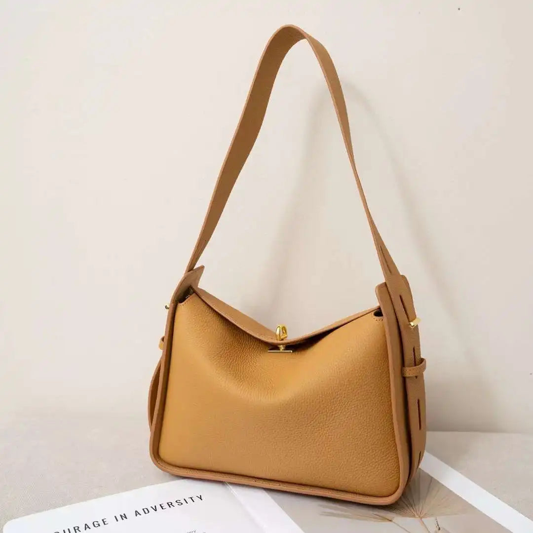 Niche Luxury Cowhide Wide Strap Large Capacity Shoulder Bag