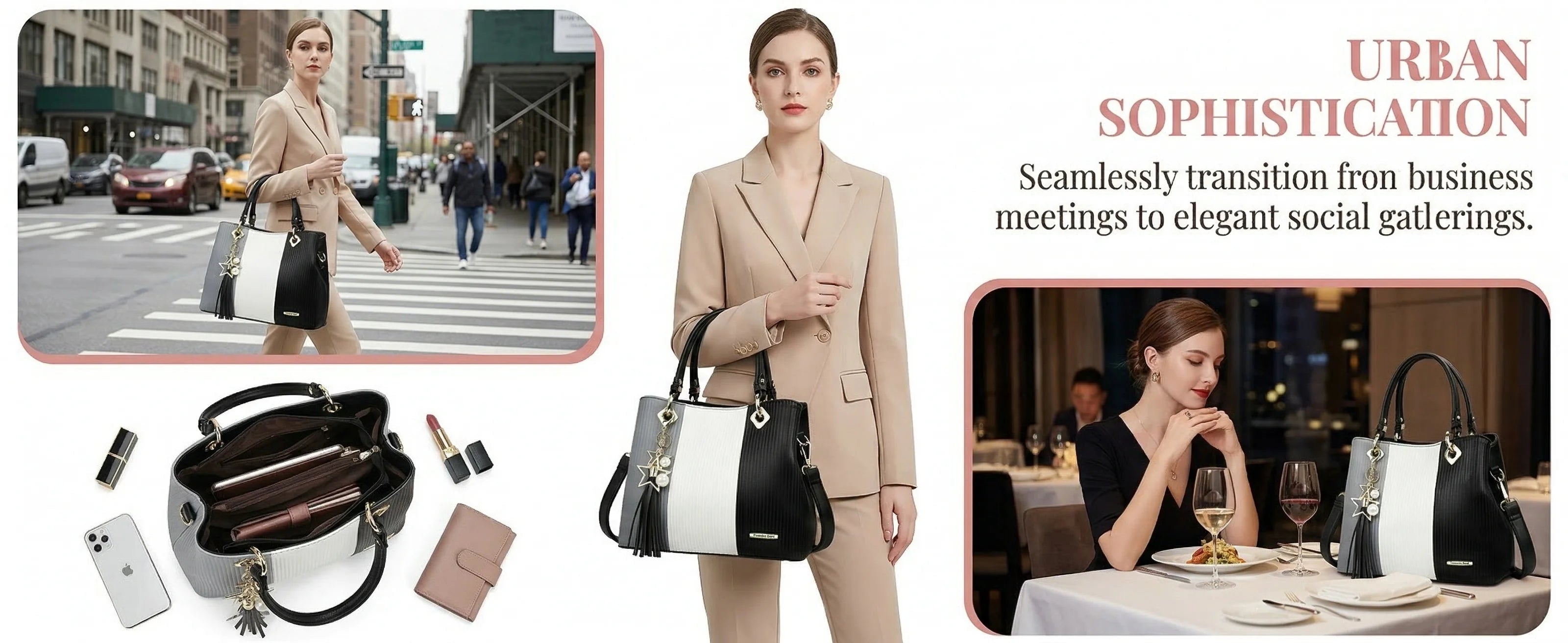 PU Leather Waterproof Multi-Pocket Tote Bag