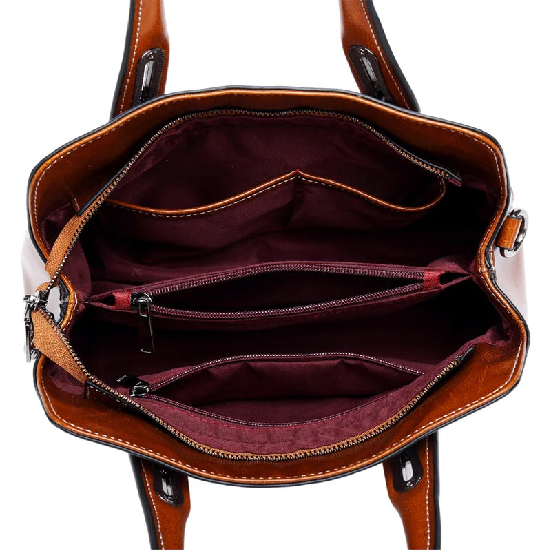 Oil Wax Cowhide Genuine Leather Shoulder Bag