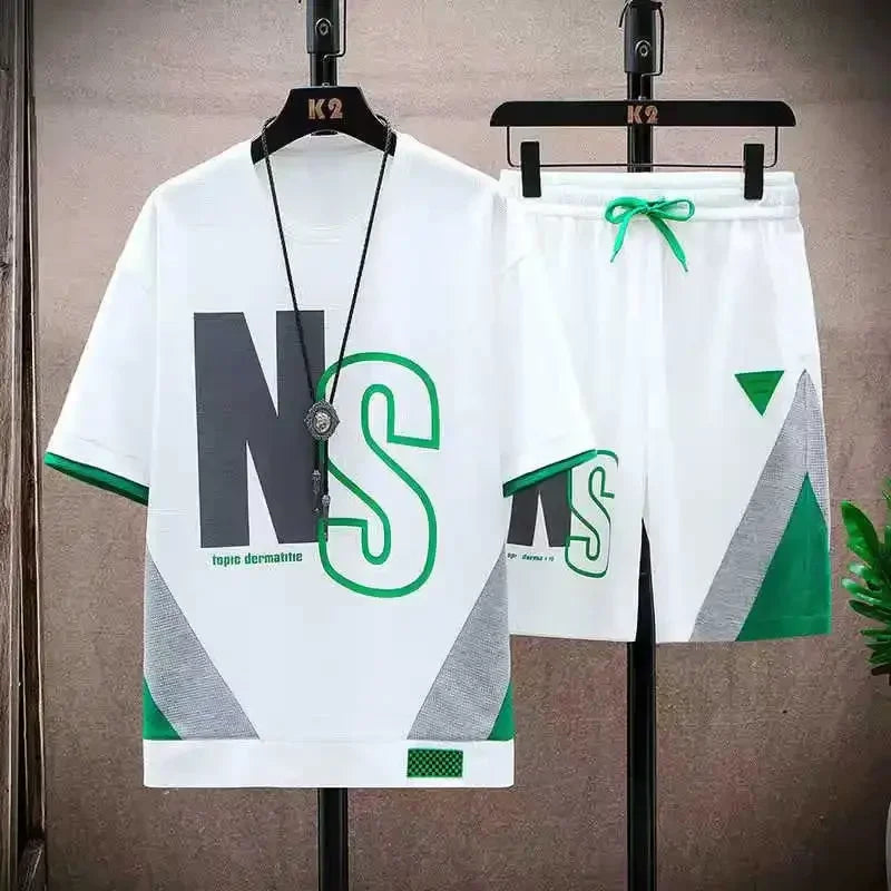 Men Summer Tracksuit Short T-Shirt +Shorts Set Sports Fashion Outfit Casual Sets Oversized Male Clothing Streetwear Suit for Men