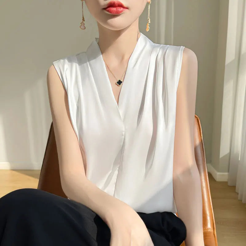 Solid Satin Sveless Office Blouse