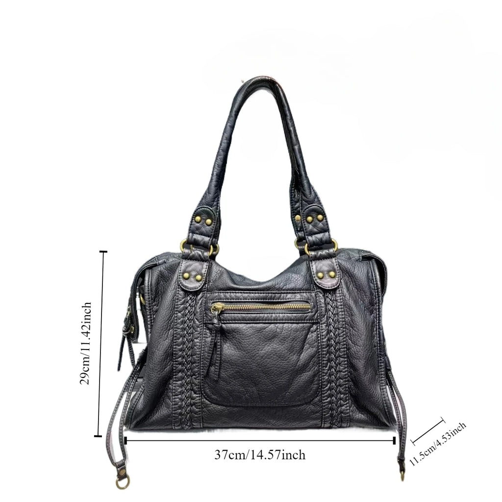 Y2K Washed Leather Motorcycle Shoulder Bag
