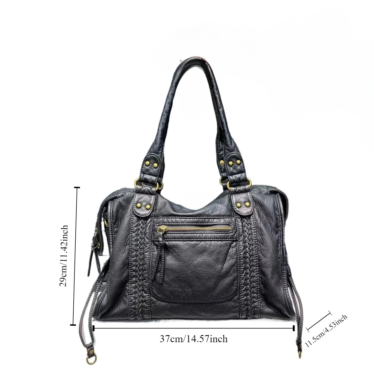 Y2K Washed Leather Motorcycle Shoulder Bag