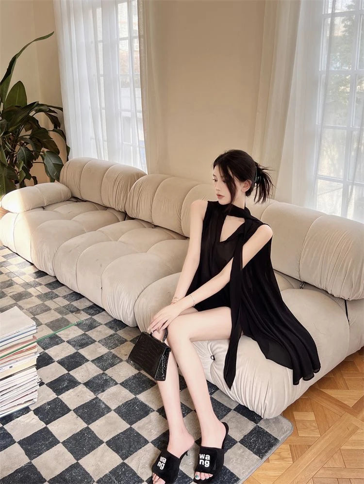 Black V-Neck Chiffon Blouse