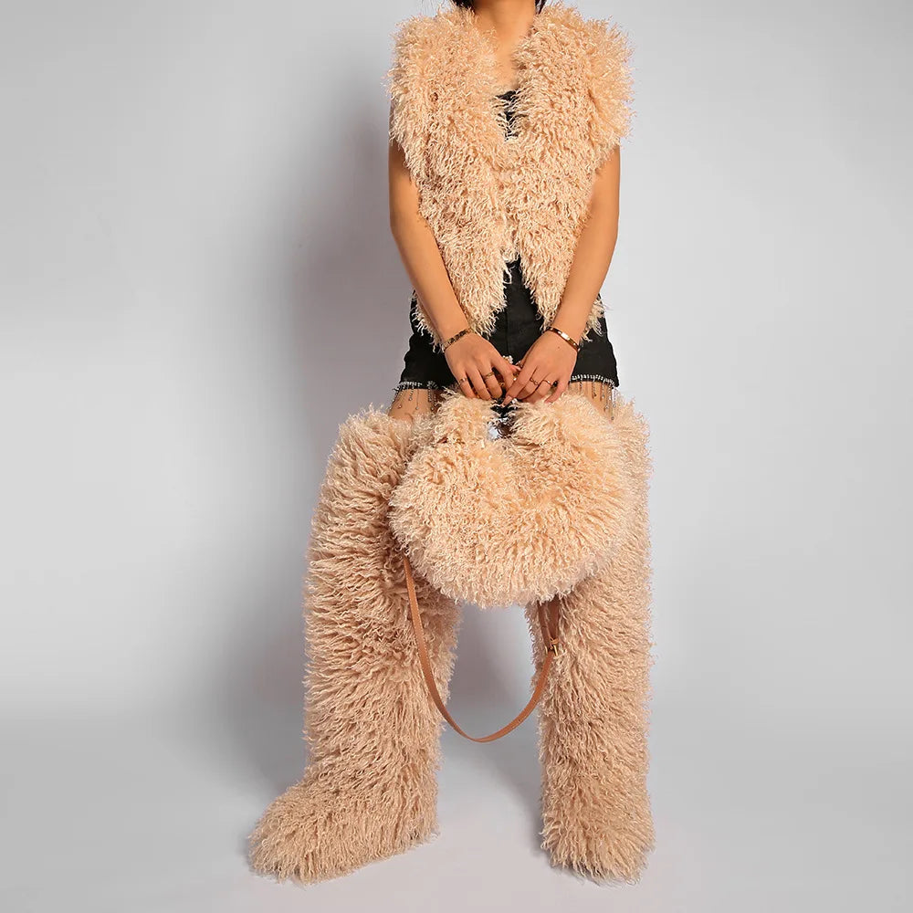Winter Faux Wool Plush Furry Shoulder Bag
