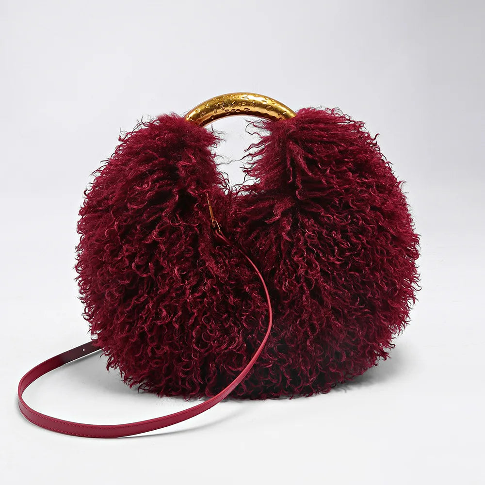 Winter Faux Wool Plush Furry Shoulder Bag