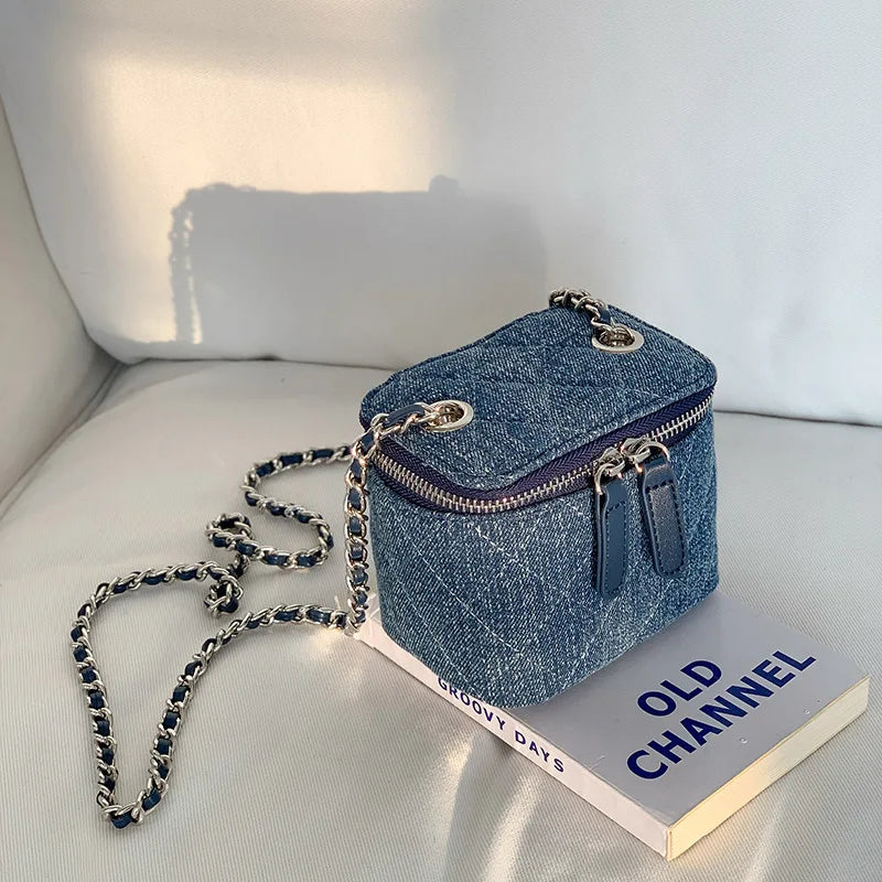 Mini Denim Chain Box Crossbody Bag