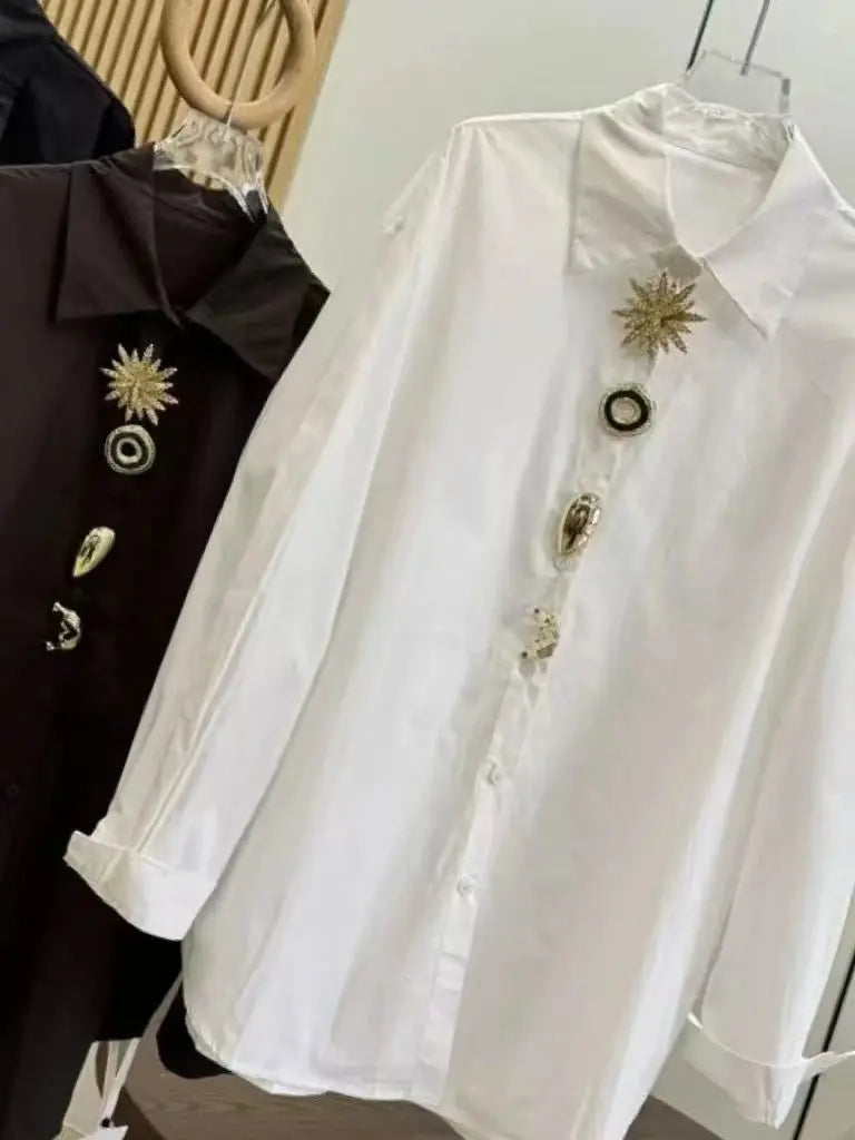 Classic White & Black Long Sve Blouse