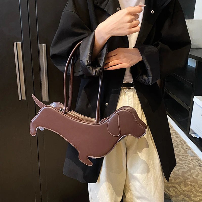 Three - dimensional Dachshund Shoulder Bag PU Leather Retro Handbag Design Underarm Bag For Women Trend Commut Bag - Nitamoje