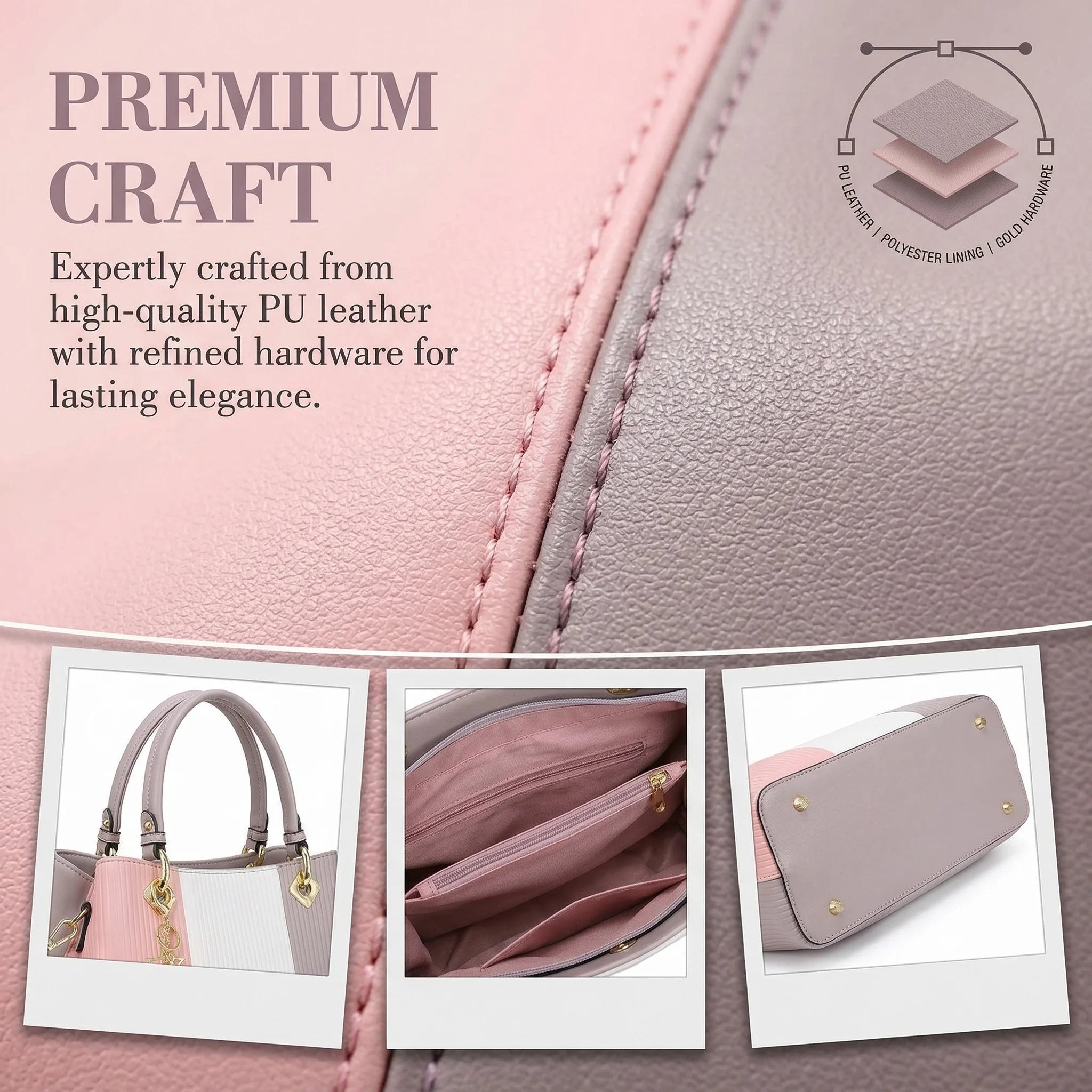 PU Leather Waterproof Multi-Pocket Tote Bag