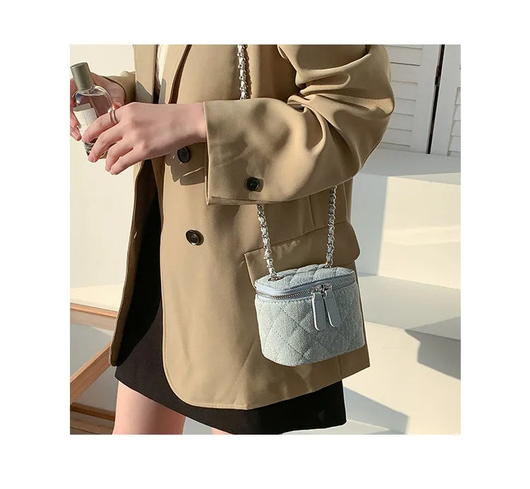 Mini Denim Chain Box Crossbody Bag