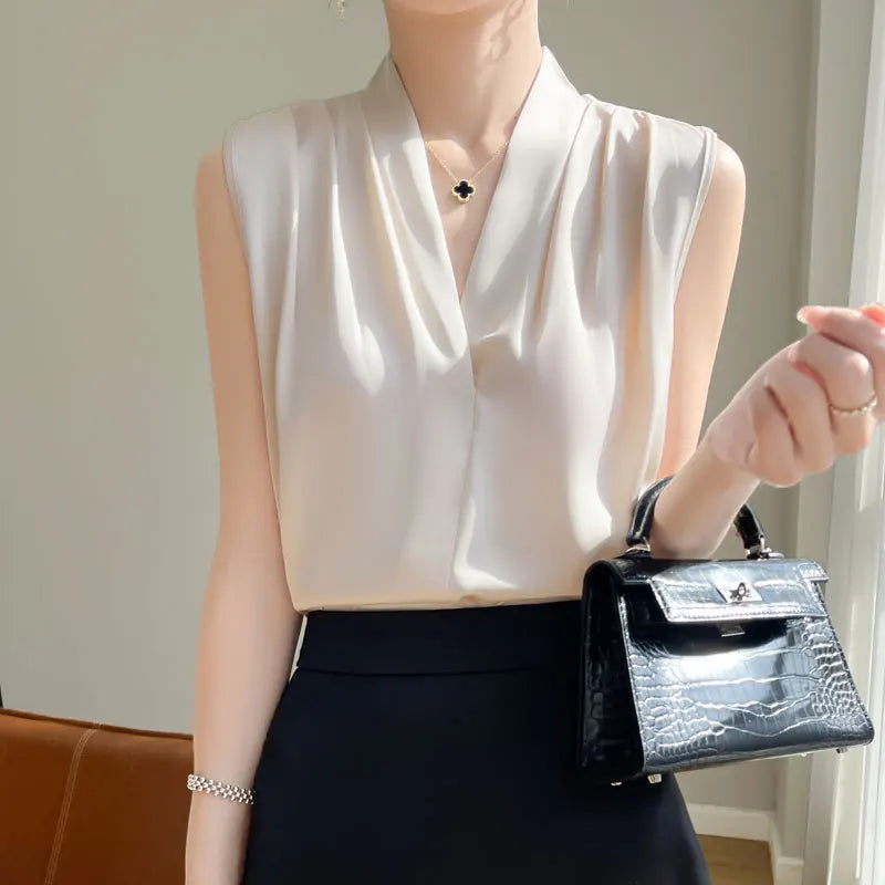 Solid Satin Sveless Office Blouse
