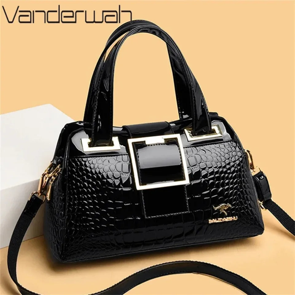 2-Layer Large Capacity Crocodile Pattern Boston Bag