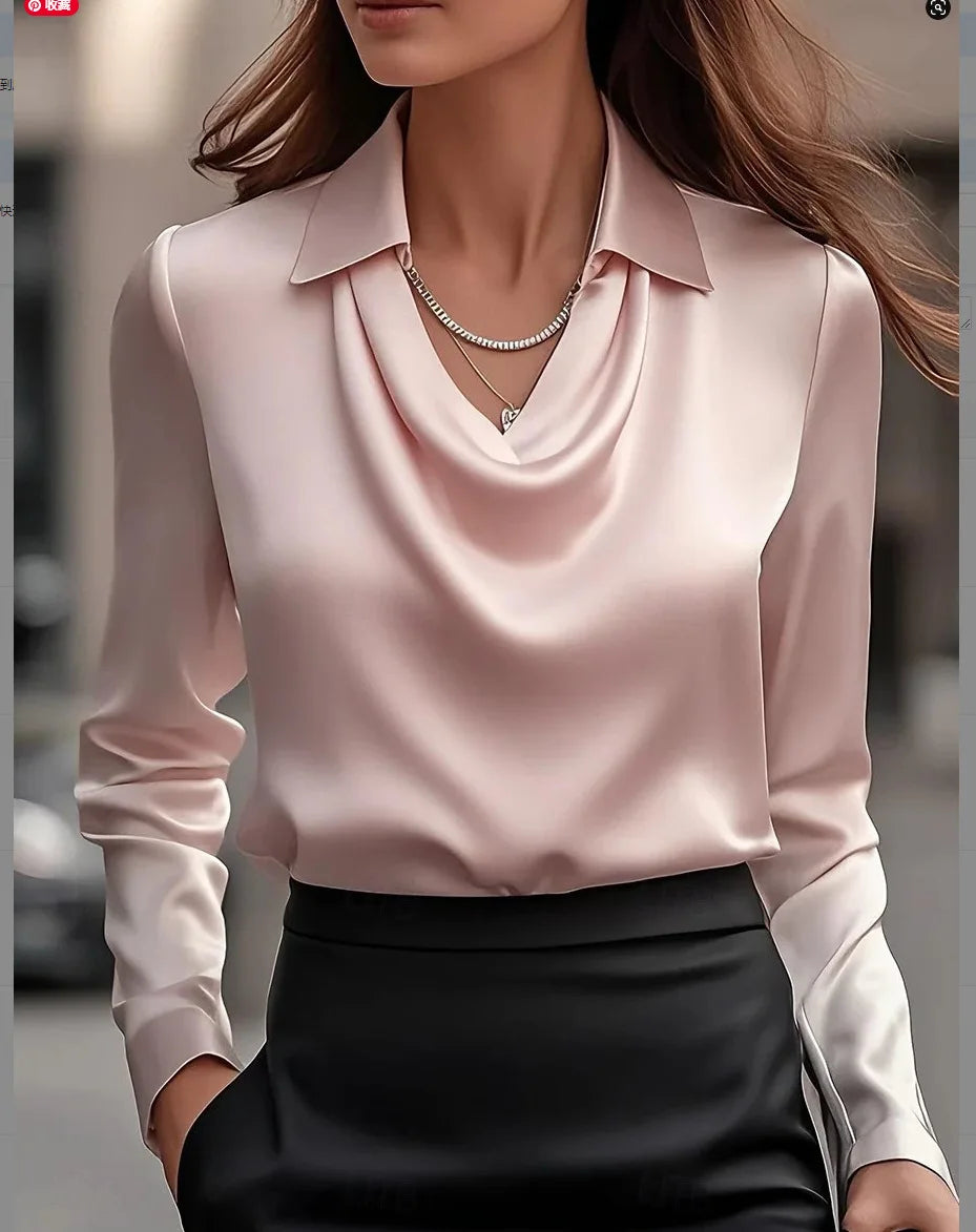 Solid Color Long Sve Office Blouse