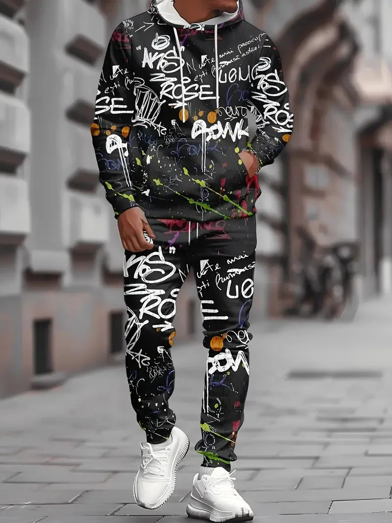 Men's 3D Graphic Print Hoodie & Pants Set