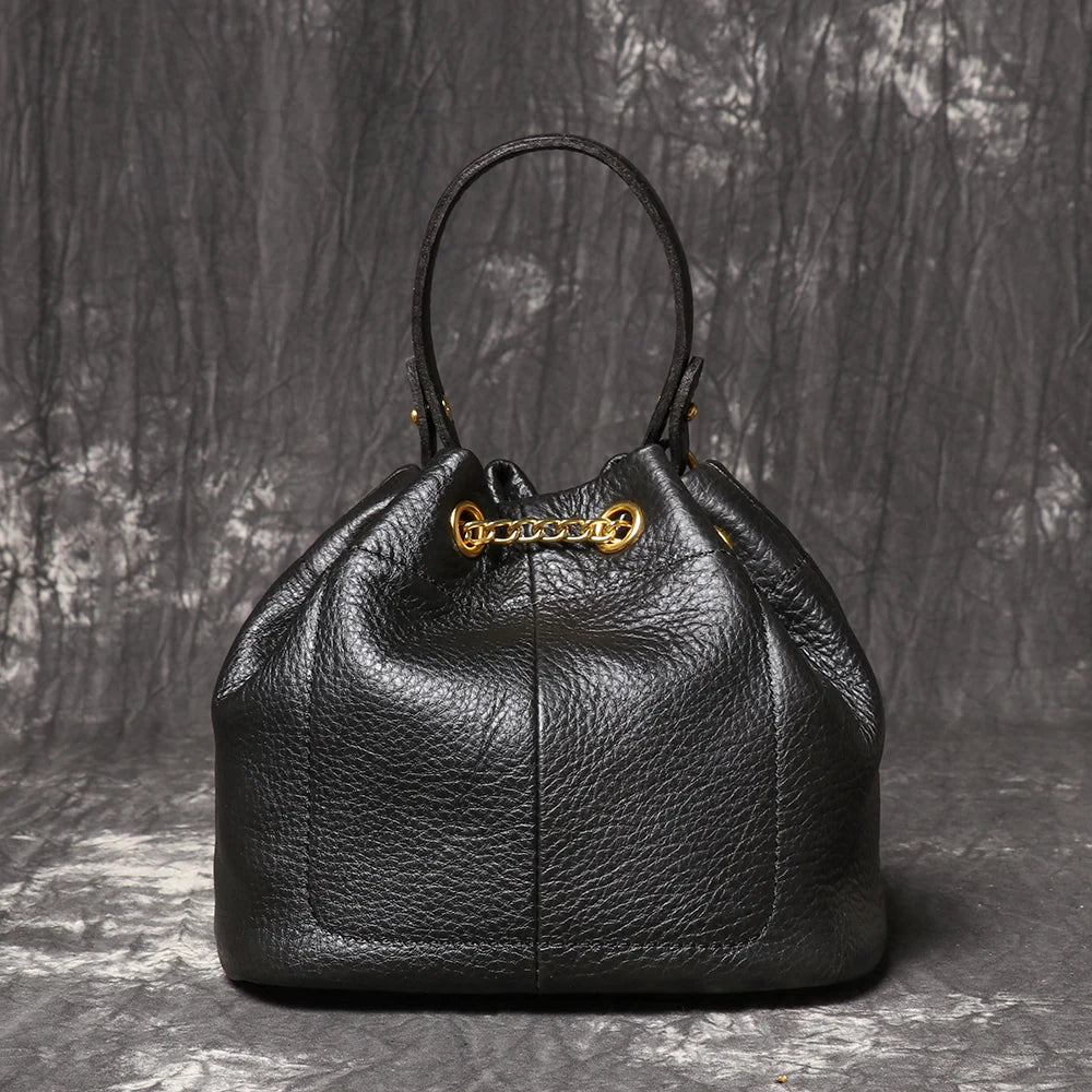 Genuine Leather Chain Bucket Bag