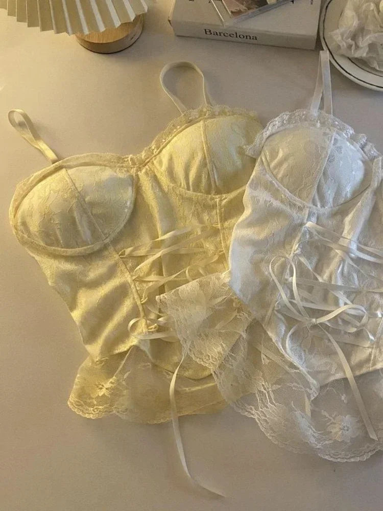 Lace Bandage Corset Sveless Crop Top