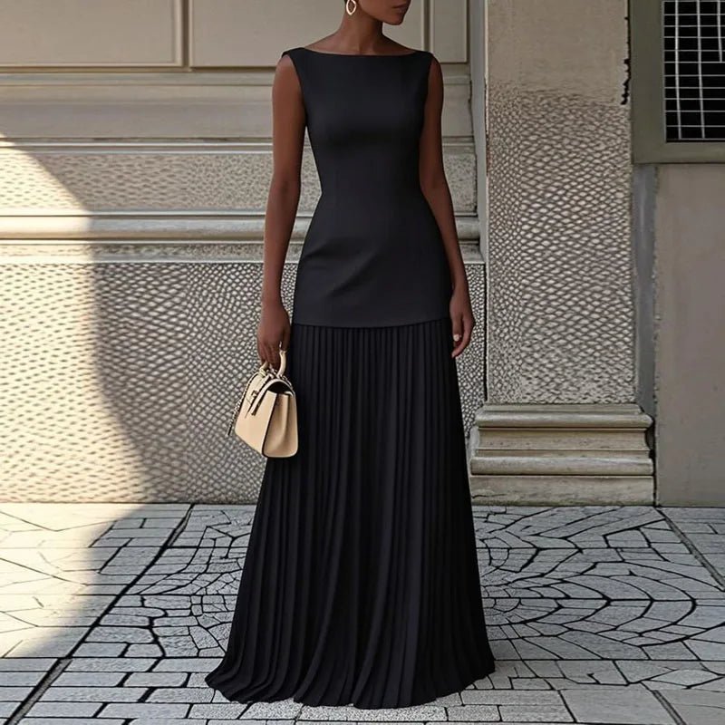 Crew Neck Top Pullover & Pleated Skirts Suit Two Piece Set - Nitamoje