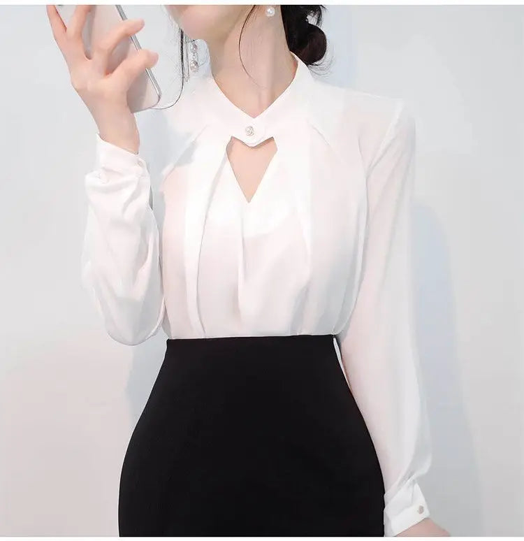 Solid Blouses Women Chiffon Shirts Long Sve flattering Hollow chic All-match Basic Spring Summer Tops Thin Chic Elegant Female Ins