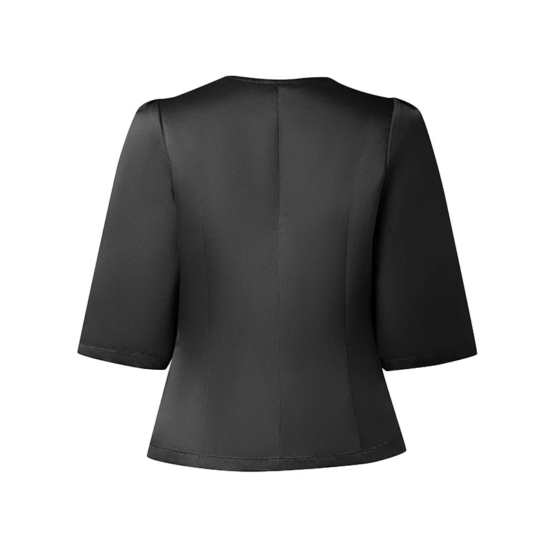 Elegant Office Lady Blouse | 3/4 Puff Sleeve Casual Solid Tunic Top | Loose Summer Shirt