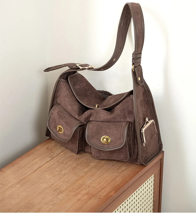 Suede Pillow Shoulder Crossbody Bag