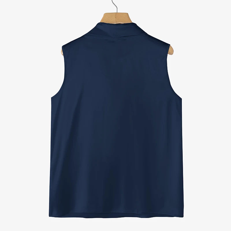 Elegant Bow Tie Blouse | Satin Sleeveless Solid Color Half High Collar Casual Fashion Shirt