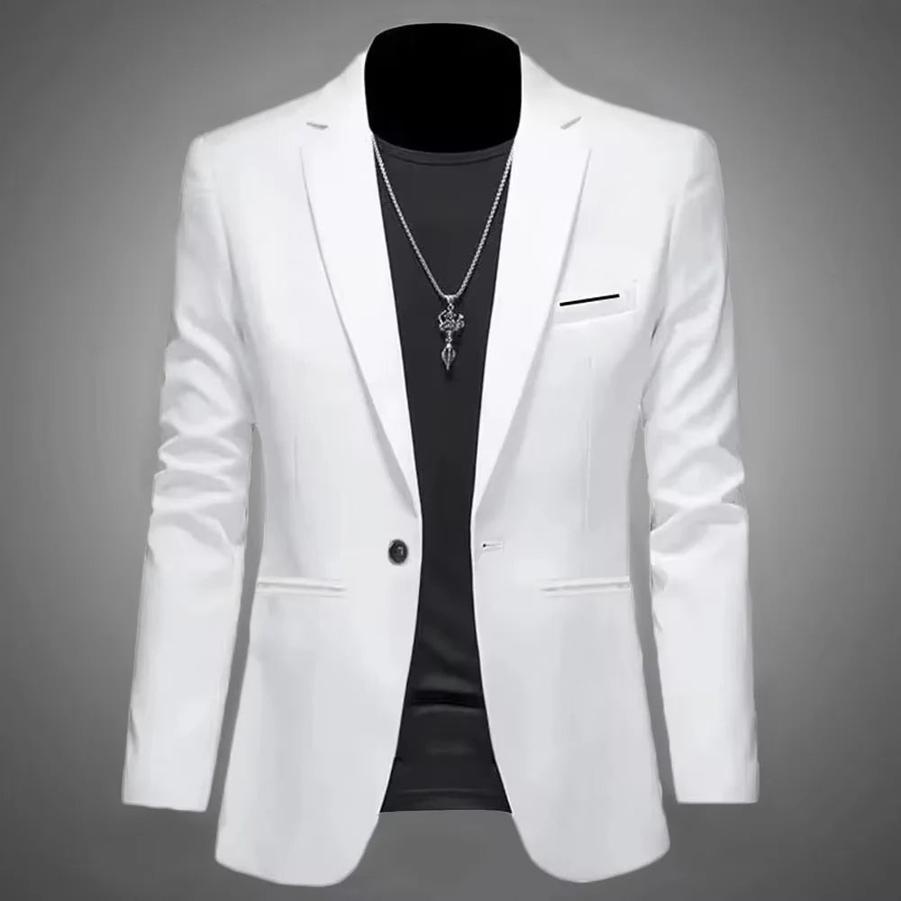 Men's Trendy Leisure Boutique Suit Jacket  Autumn Casual Business flattering Fit Non-ironing Single Button Suit Solid Formal Blouse