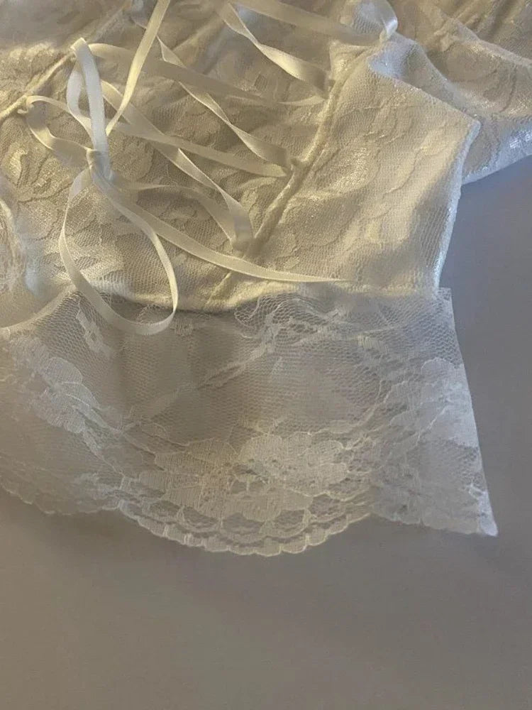 Lace Bandage Corset Sveless Crop Top
