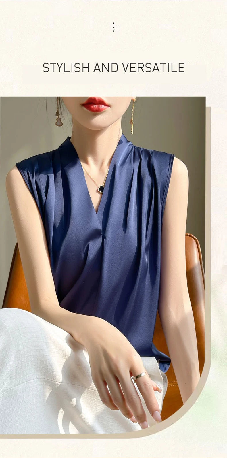 Solid Satin Sveless Office Blouse