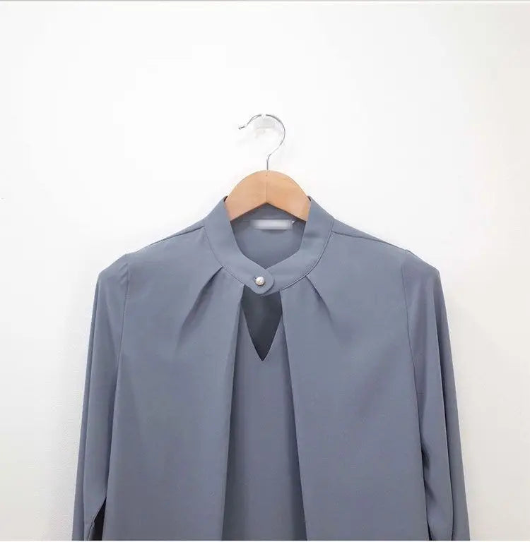 Solid Blouses Women Chiffon Shirts Long Sve flattering Hollow chic All-match Basic Spring Summer Tops Thin Chic Elegant Female Ins