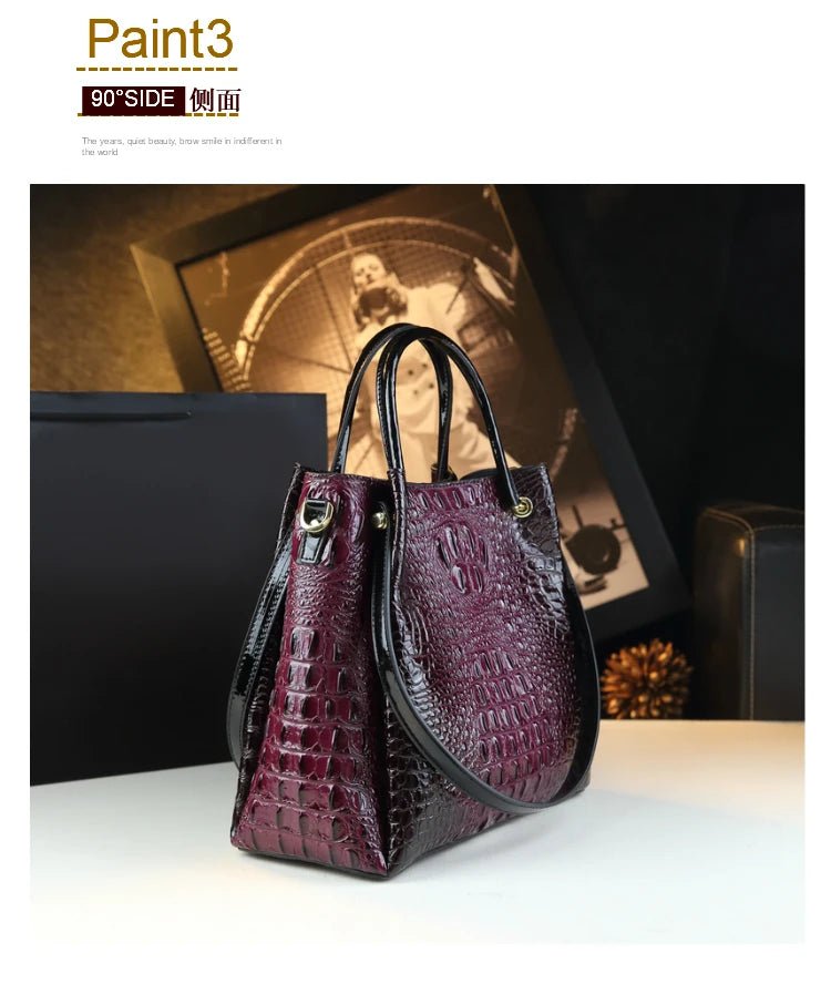 Genuine Leather Crocodile Print Bucket Bag - Nitamoje