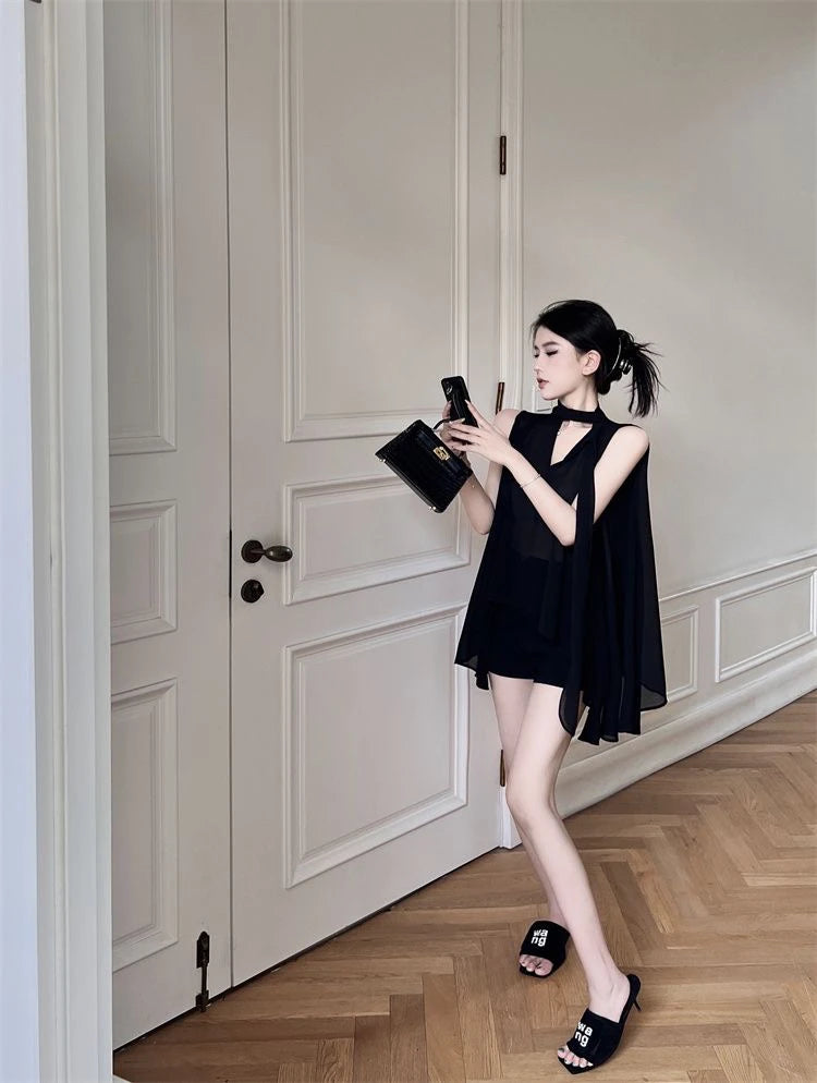 Black V-Neck Chiffon Blouse