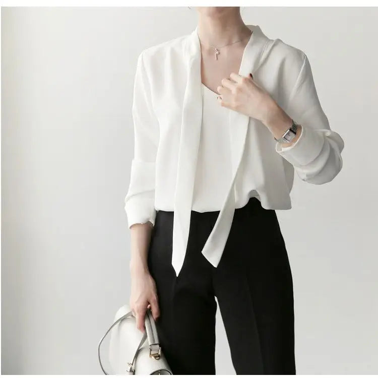 V-Neck Lace-Up Korean Office Blouse