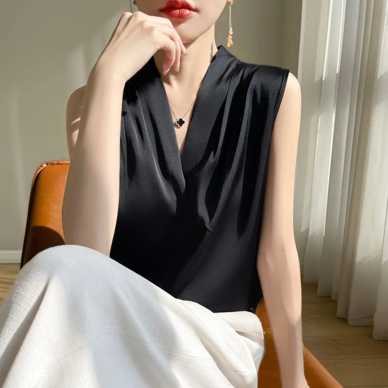 Solid Satin Sveless Office Blouse